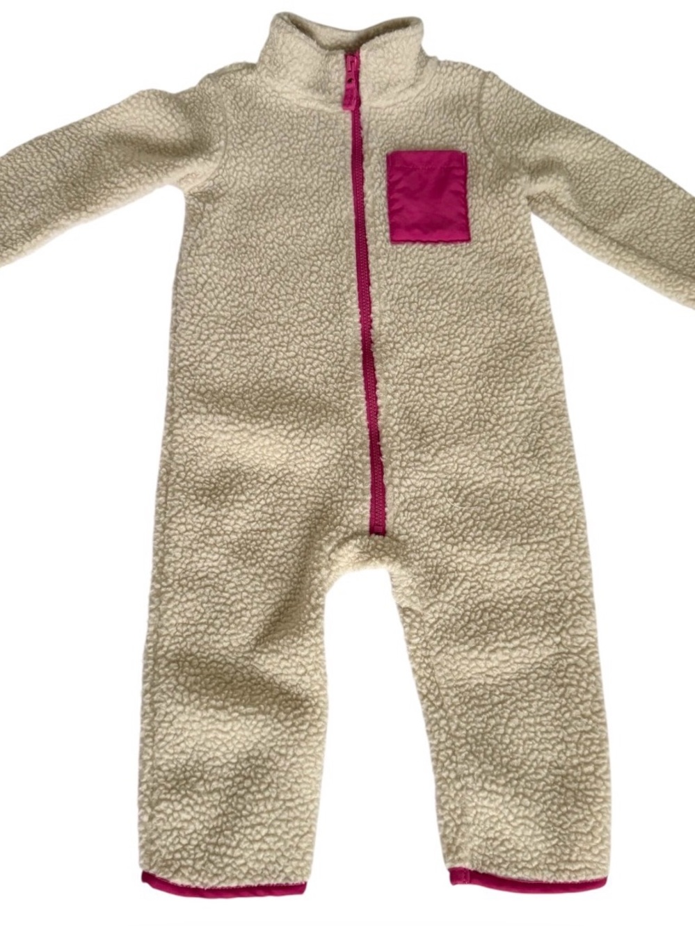 Carter’s Baby Girl 12M Sherpa Fleece One-Piece Jumpsuit Cream Pink Full Zip - Picture 10 of 13